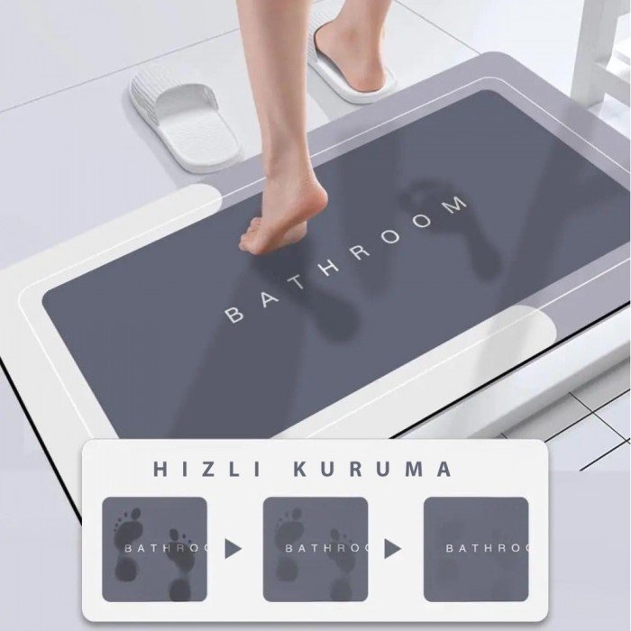 Gri Kare Su Emici Banyo Paspası